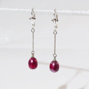 Plum Color Pearl Dangle Earrings